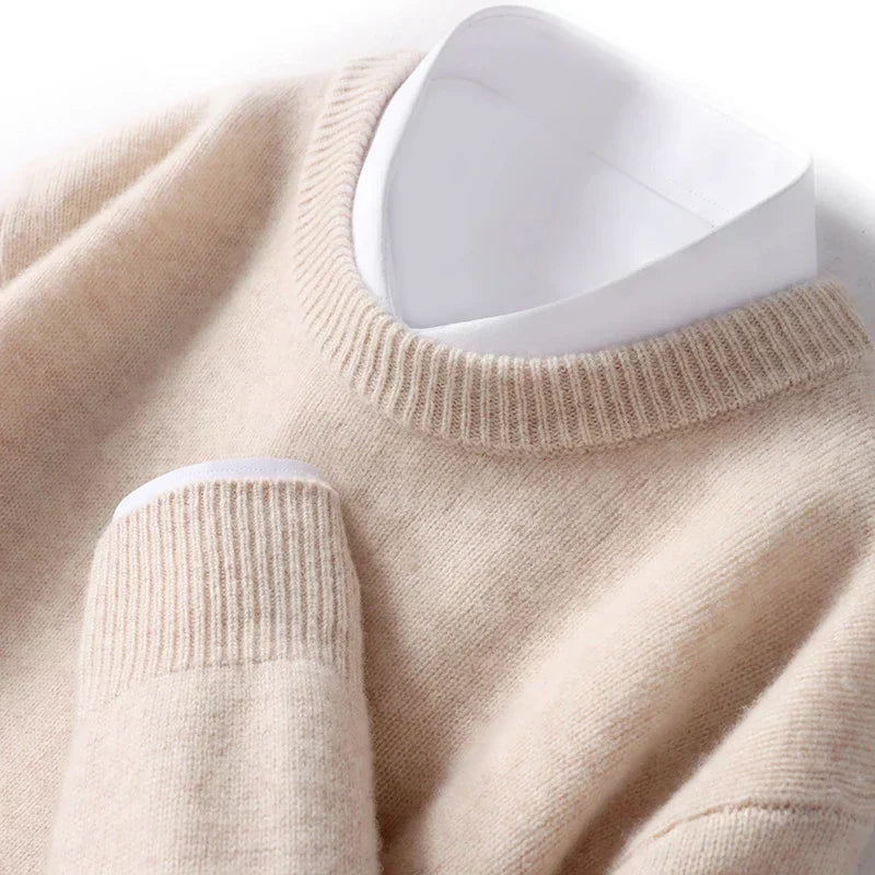 John Mens Fine Knit Crewneck Sweater in Beige