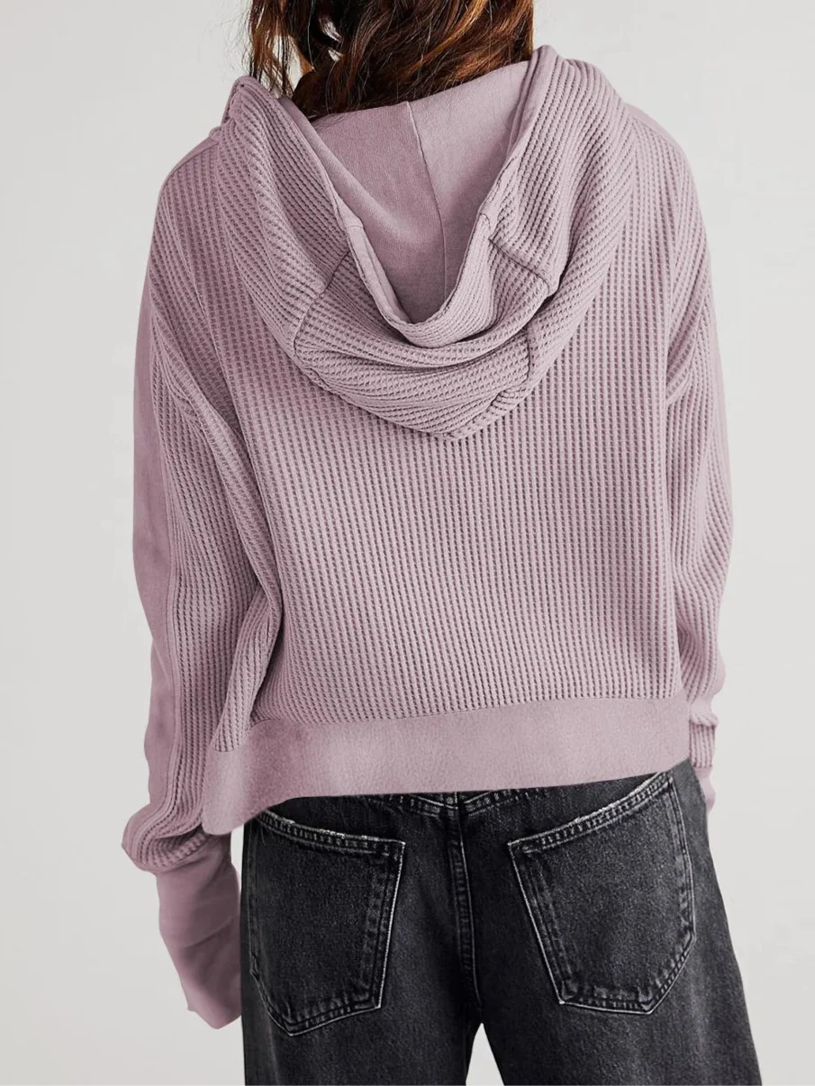 Christina Womens Cropped Zip Hoodie in Waffle Cotton