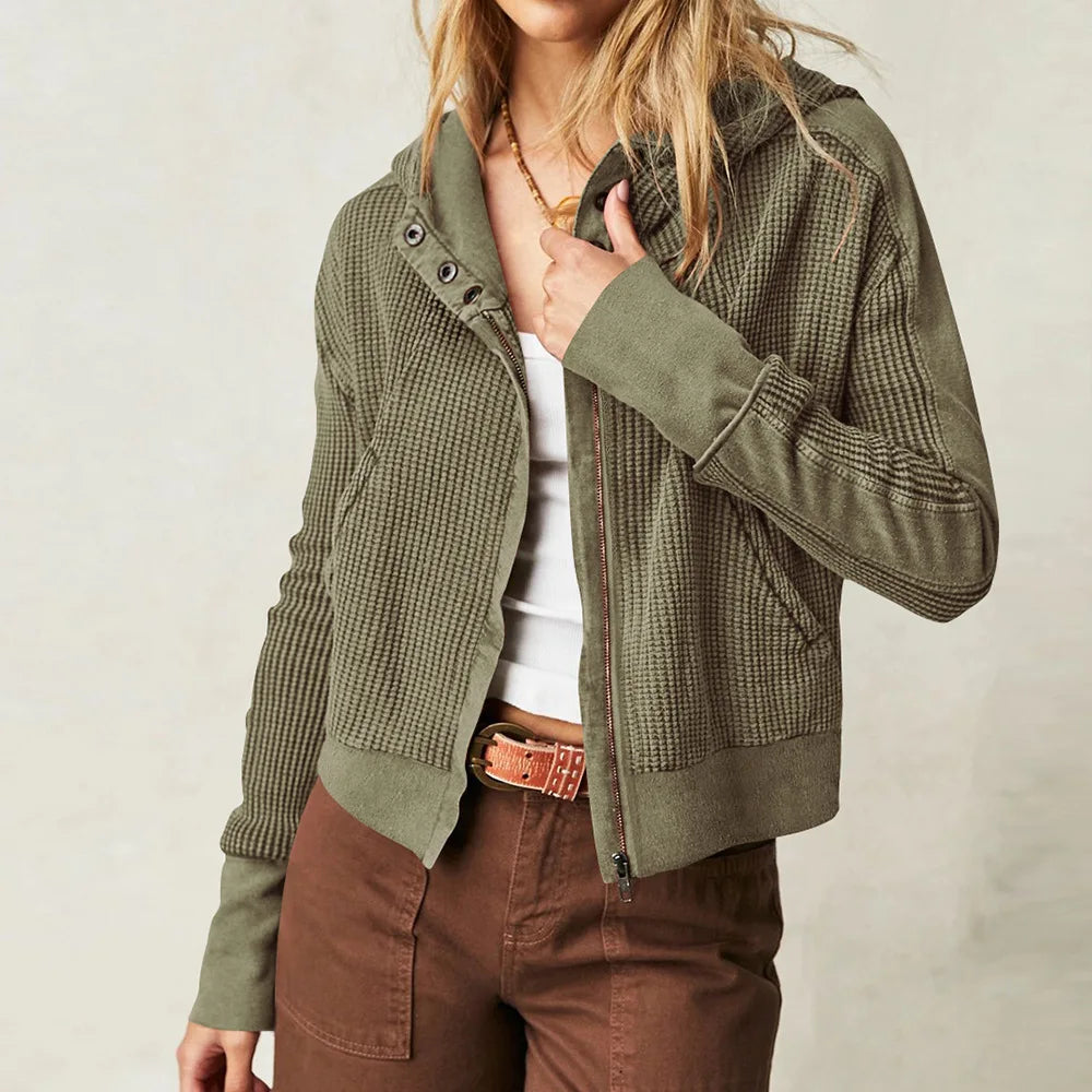 Christina Womens Cropped Zip Hoodie in Waffle Cotton