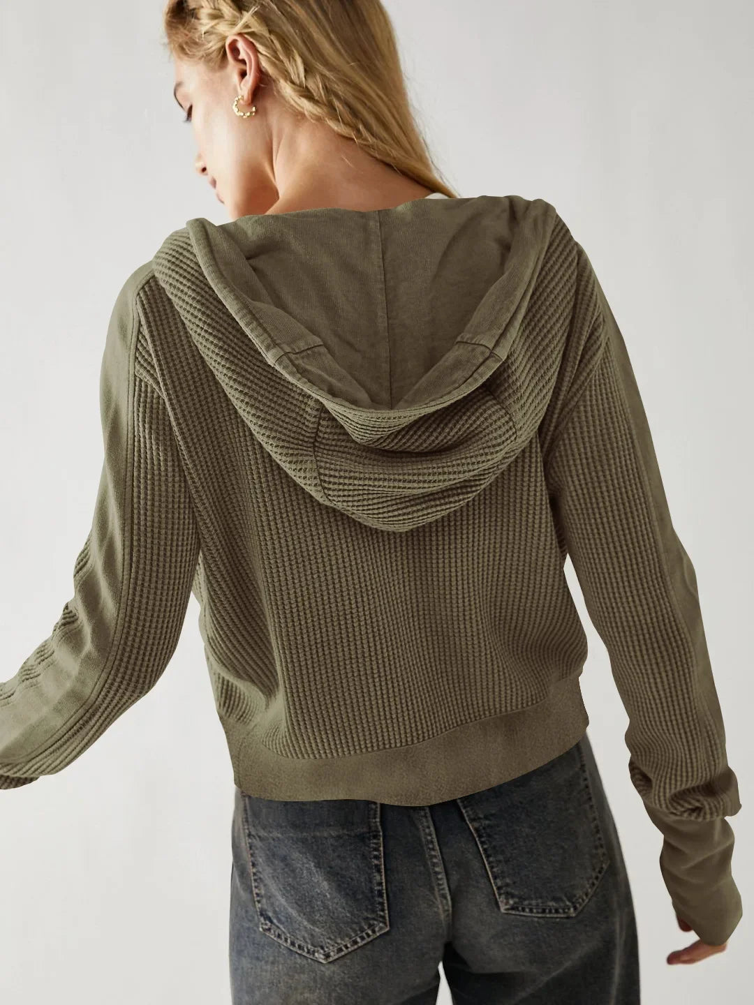 Christina Womens Cropped Zip Hoodie in Waffle Cotton