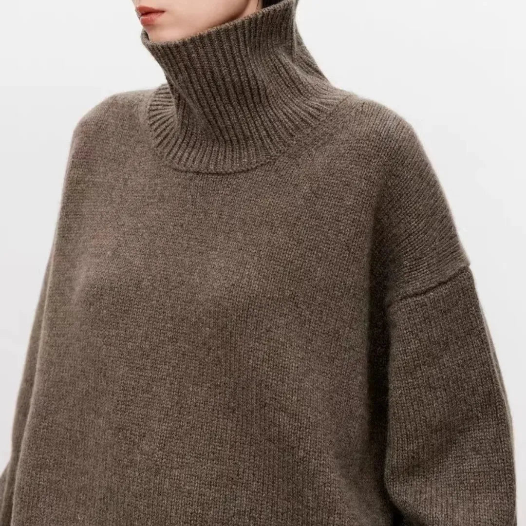 Aurelia Womens Oversized Turtleneck Sweater in Brown