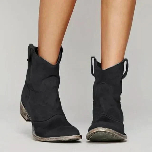 Jillian Womens Western Ankle Boots in Suede Look in Black