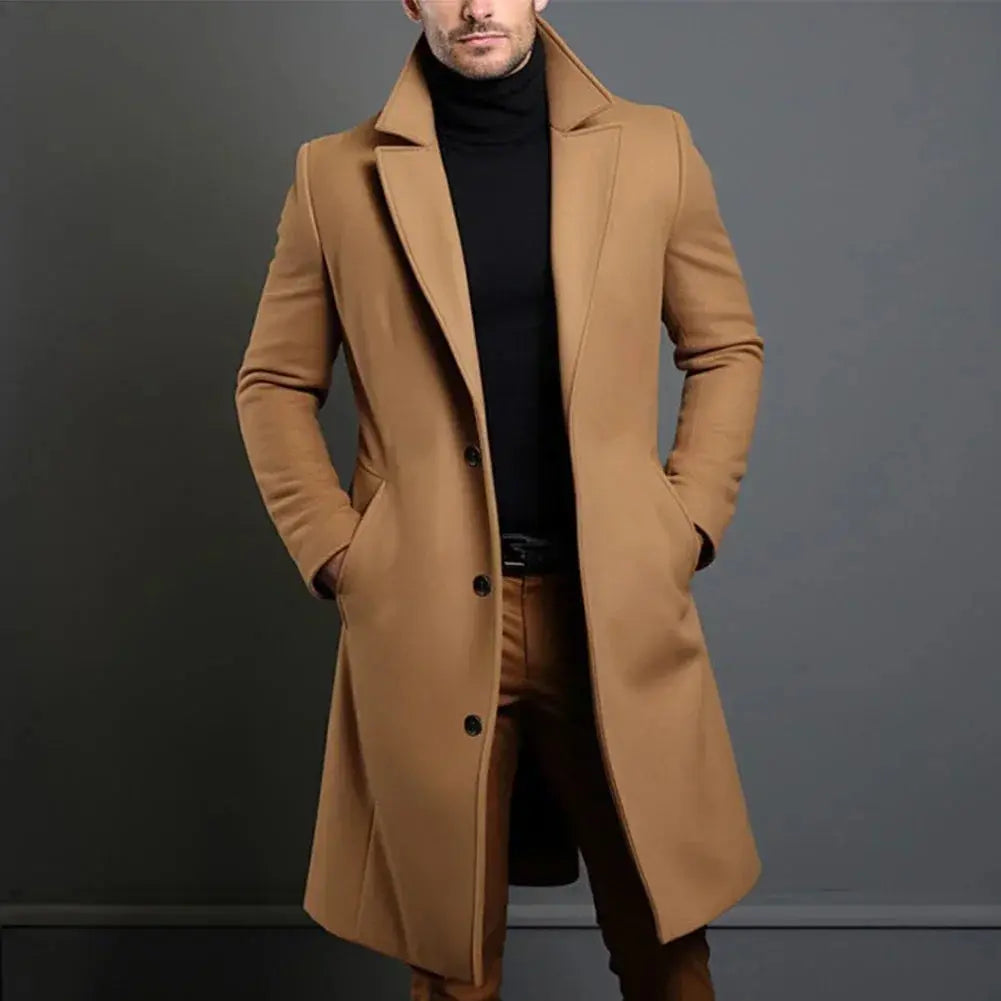 Leo Mens Overcoat Full-Length Winter Coat with Straight Cut in Beige