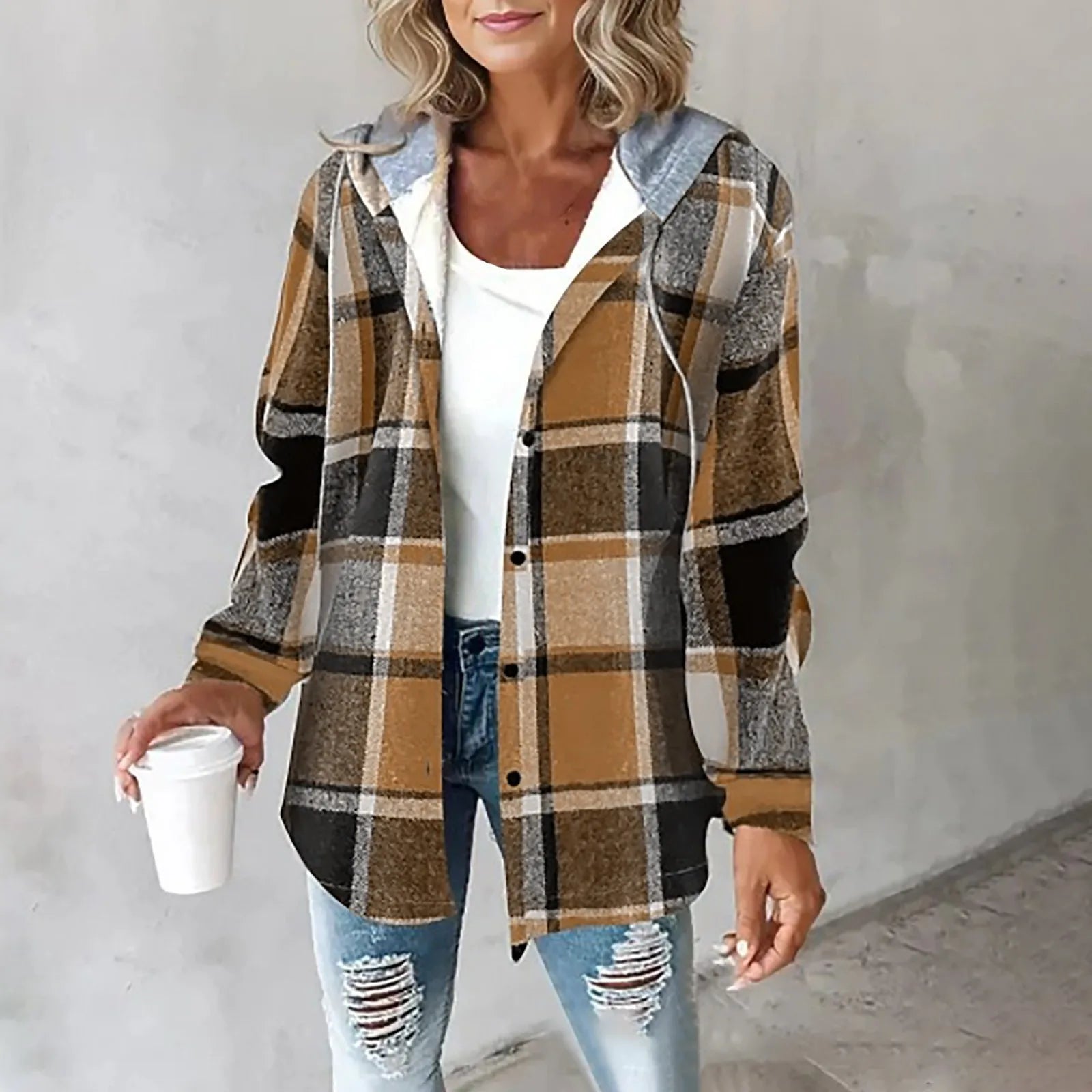 Women's Checkered Lined Cardigan, Draped Fit | Warm Autumn Lining, Easy Layering | 6 Colorways | S–3XL