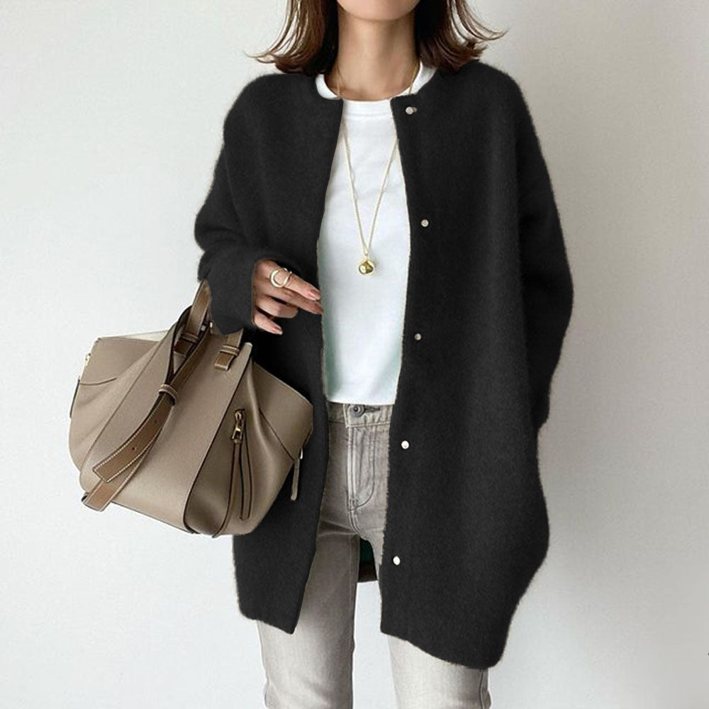 Shannon Womens Wool Cardigan with Suede Details in Black