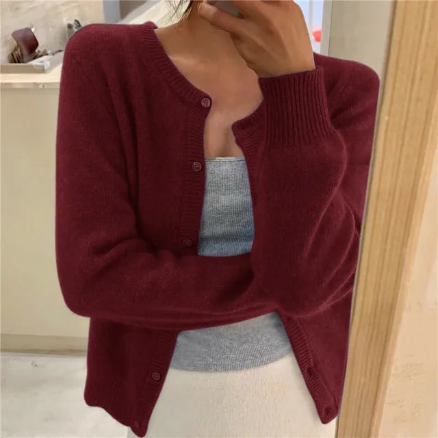 Amanda Womens Soft Knit Cardigan with Button Front in Red
