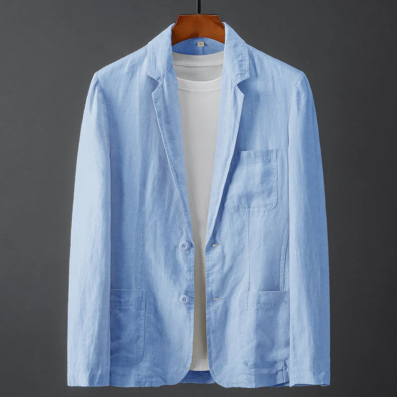 Men's Linen-Cotton Blazer, Crumpled Weave | Lapel Collar, Multi-Pocket Front | Blue, White or Black | S–XXL