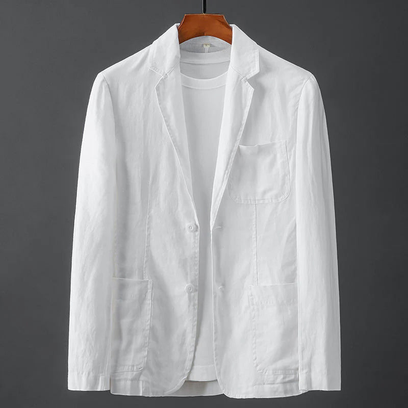 Men's Linen-Cotton Blazer, Crumpled Weave | Lapel Collar, Multi-Pocket Front | Blue, White or Black | S–XXL