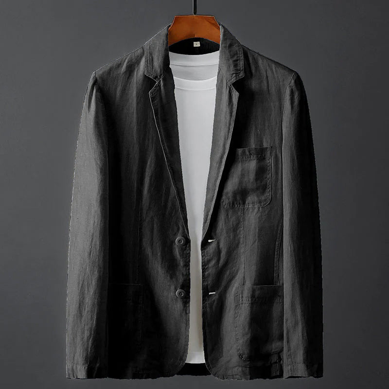 Men's Linen-Cotton Blazer, Crumpled Weave | Lapel Collar, Multi-Pocket Front | Blue, White or Black | S–XXL