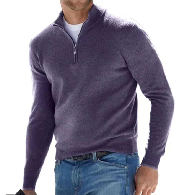 Hugo Mens Cotton Half-Zip Sweater with Stand Collar in Purple