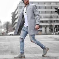 Teddy | Mens Slim-Fit Mid-Length Overcoat | Stand Collar, Welt Pockets, Tailored Look | Gray, Black and Blue XS-3XL