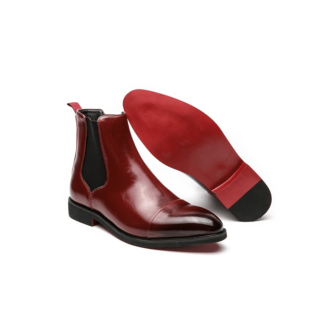Todd Mens Full-Grain Leather Chelsea Boots in Red
