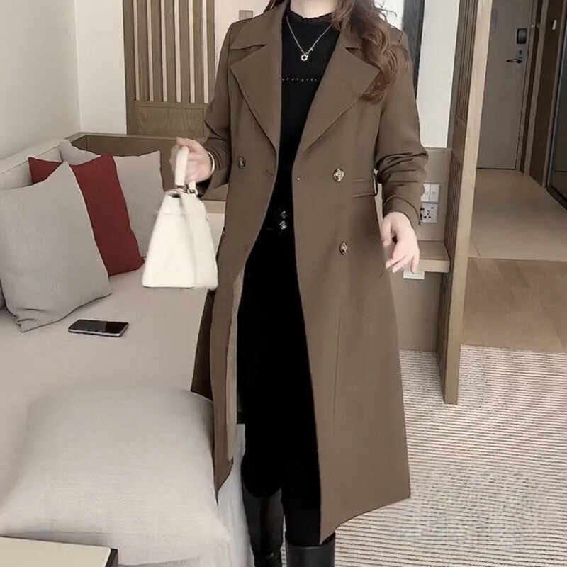Women's Sophisticated Trench Coat, Belted Waist | Streamlined Silhouette, Layering Cut | Black, Khaki or Brown | M–3XL