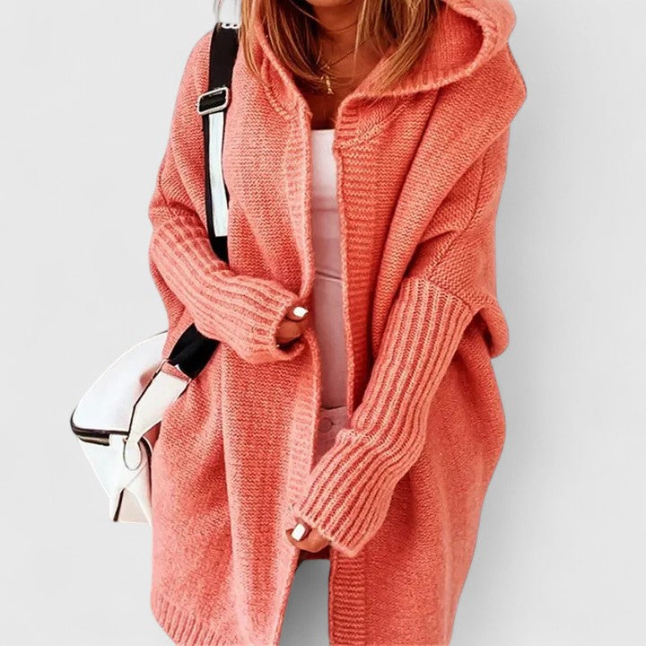 Rosalynne Womens Oversized Hooded Cardigan in Orange