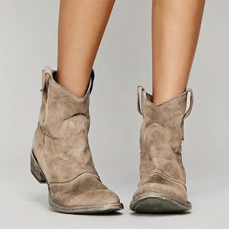 Jillian Womens Western Ankle Boots in Suede Look in Brown