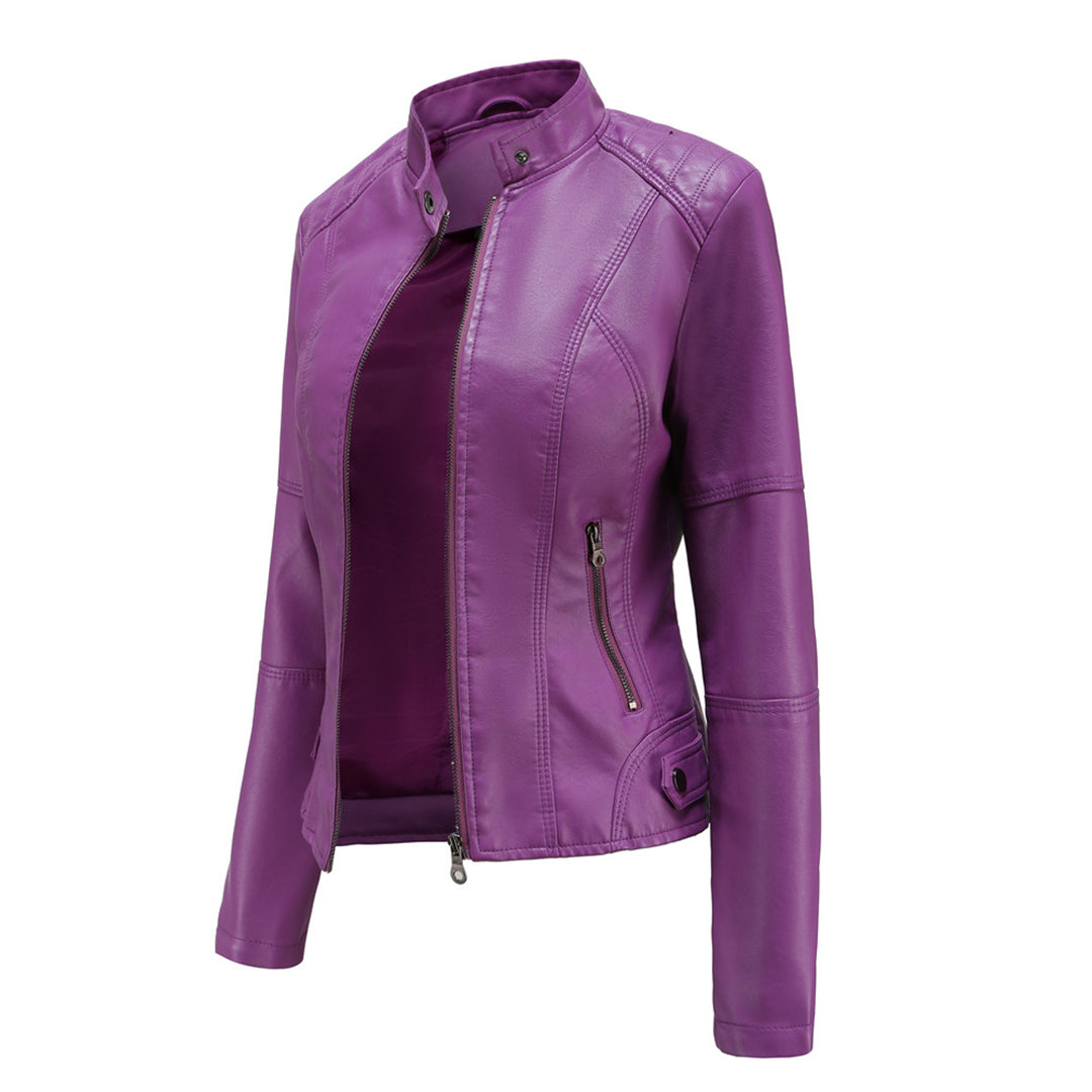 Women's Sleek Modern Jacket | Asymmetrical Zip, Adjustable Collar, Metallic Accents | 6 Colorways | S–3XL