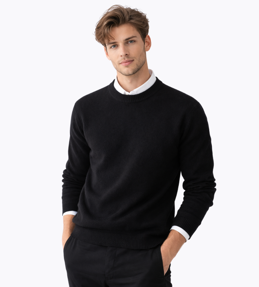 John Mens Fine Knit Crewneck Sweater in Black