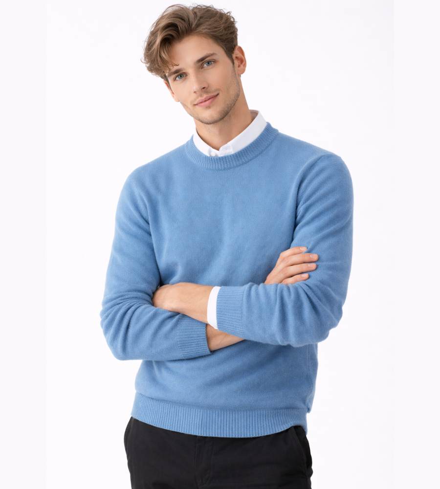 John Mens Fine Knit Crewneck Sweater in Light Blue