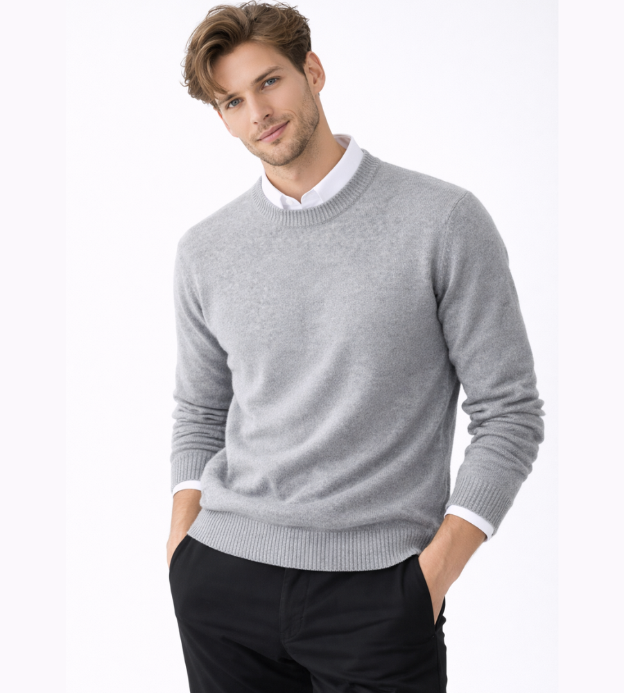 John Mens Fine Knit Crewneck Sweater in Light Gray