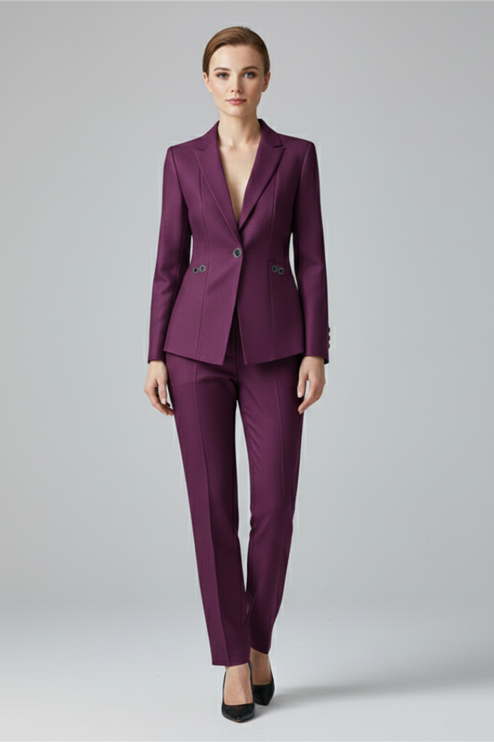 Monica Womens One-Button Blazer Suit Set with Straight Pants in Purple