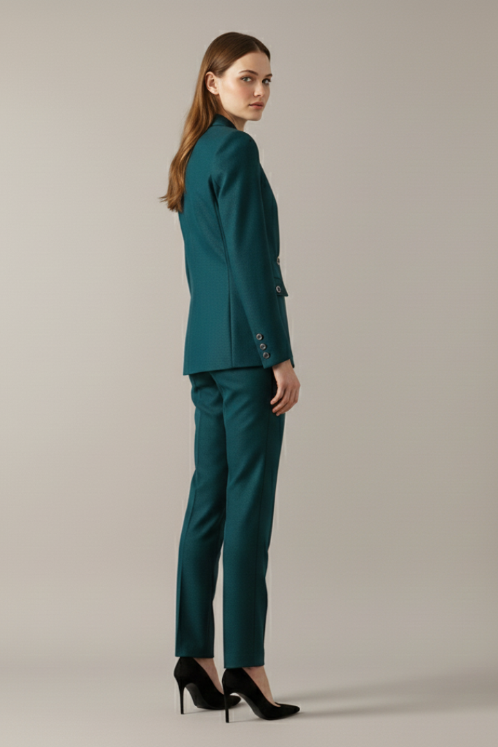 Monica Womens One-Button Blazer Suit Set with Straight Pants