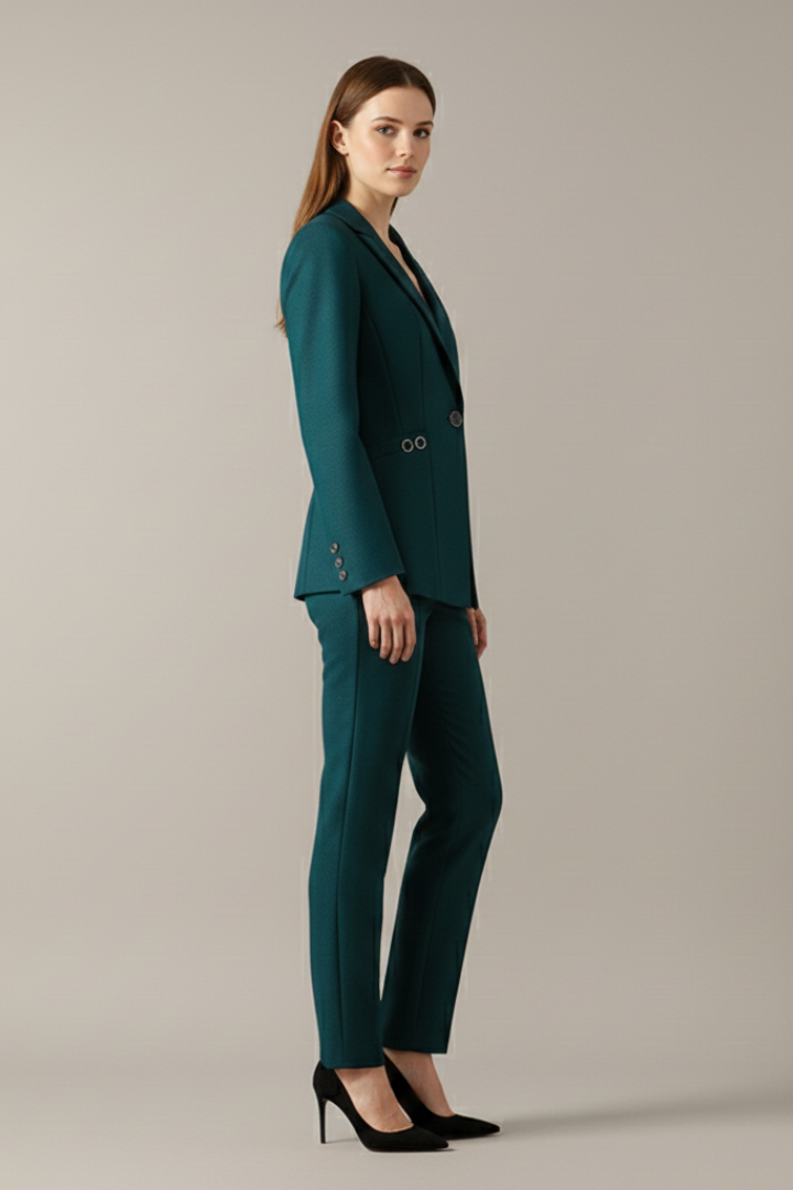 Monica Womens One-Button Blazer Suit Set with Straight Pants