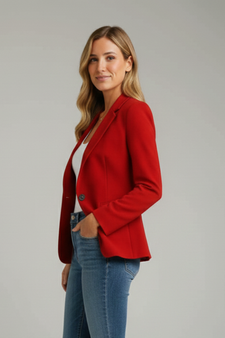 Brooke Womens Single Button Blazer with Notched Lapel in Red