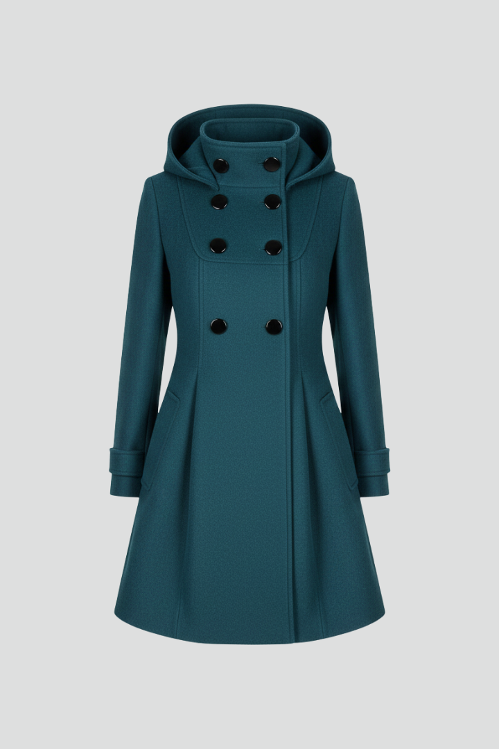 Krista Womens Hooded Coat with Double Button Front