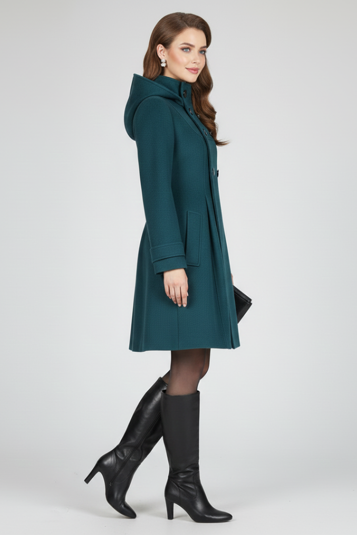 Krista Womens Hooded Coat with Double Button Front