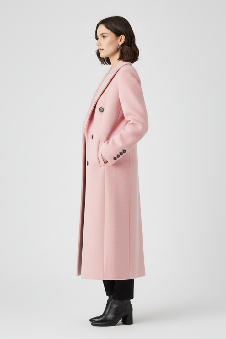 Kendra Womens Long Coat with Lapel Collar
