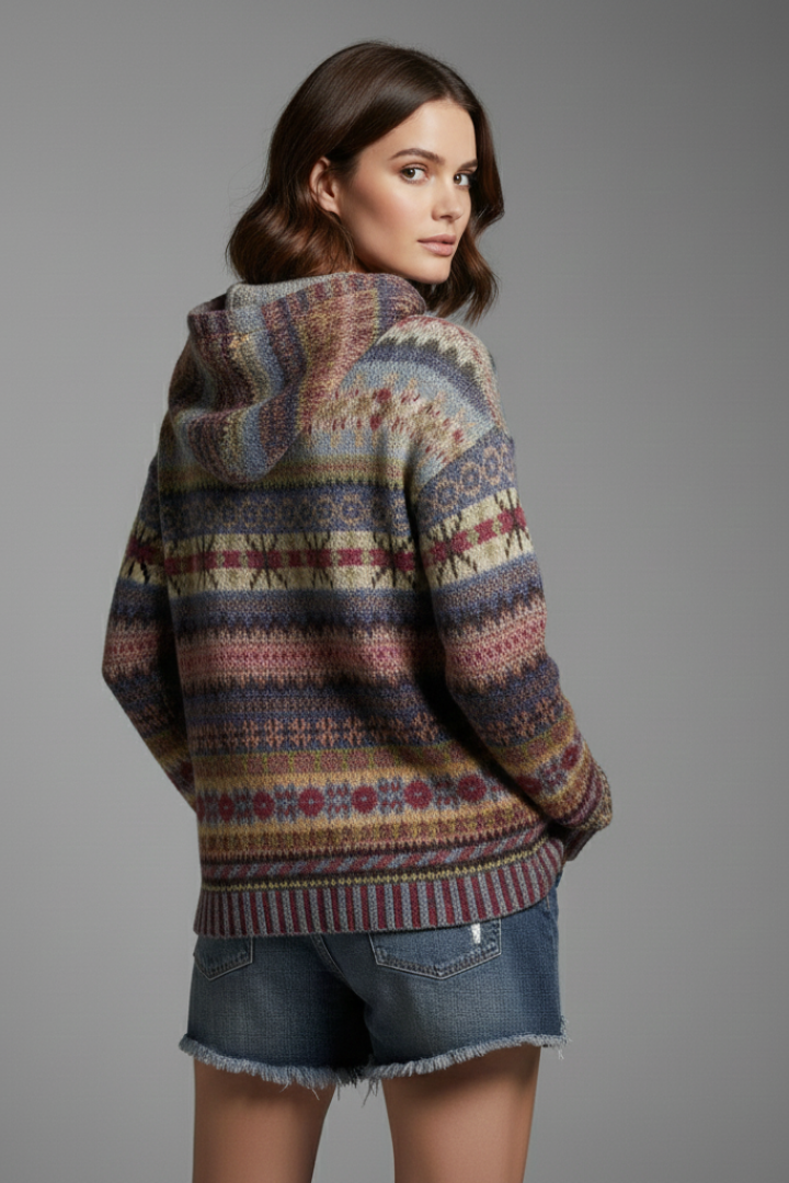 Dakota Womens Patterned Hoodie with Ribbed Cuffs