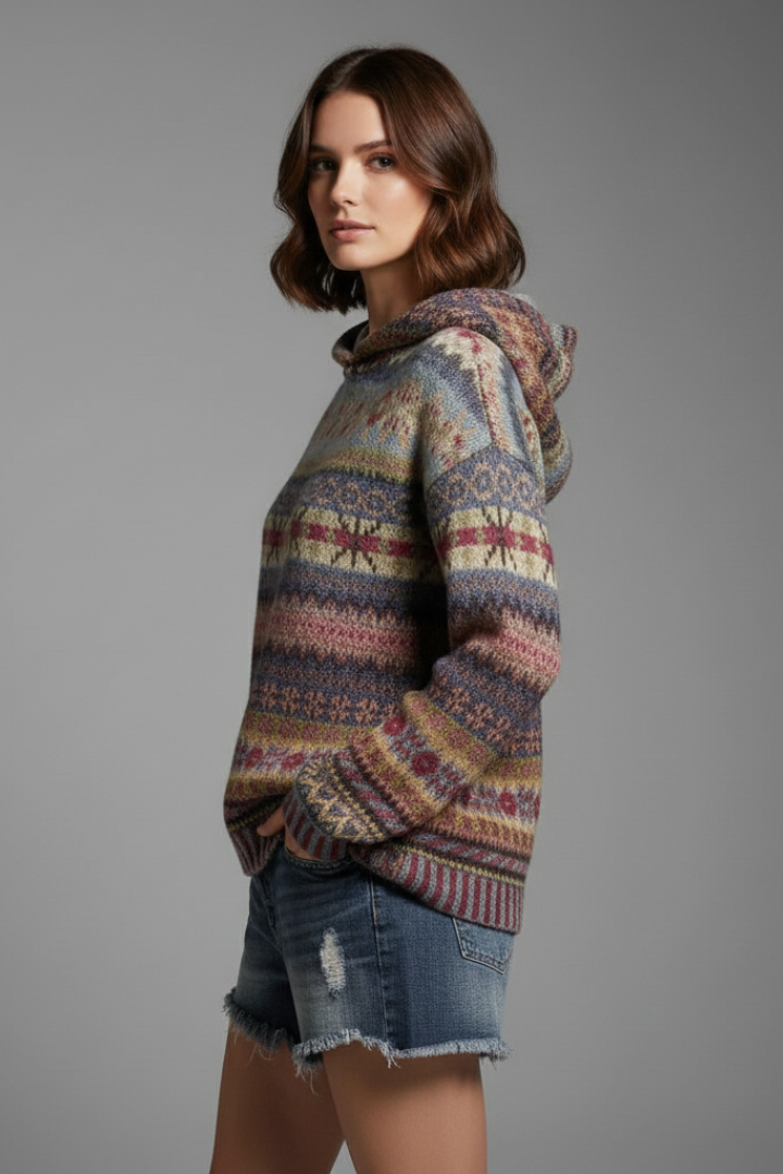 Dakota Womens Patterned Hoodie with Ribbed Cuffs