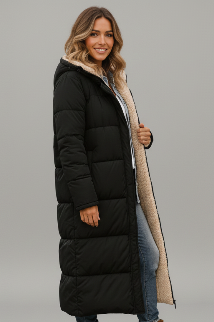 Allison Womens Long Quilted Coat with Hood