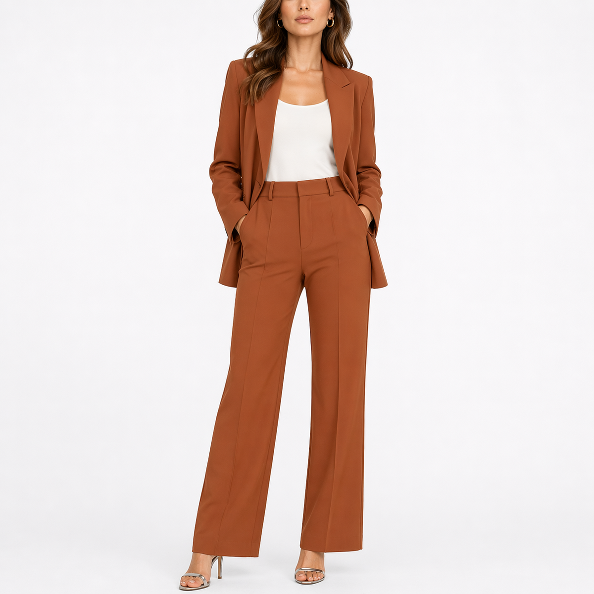 Tasha Womens Two-Piece Blazer and Pants Set in Brown