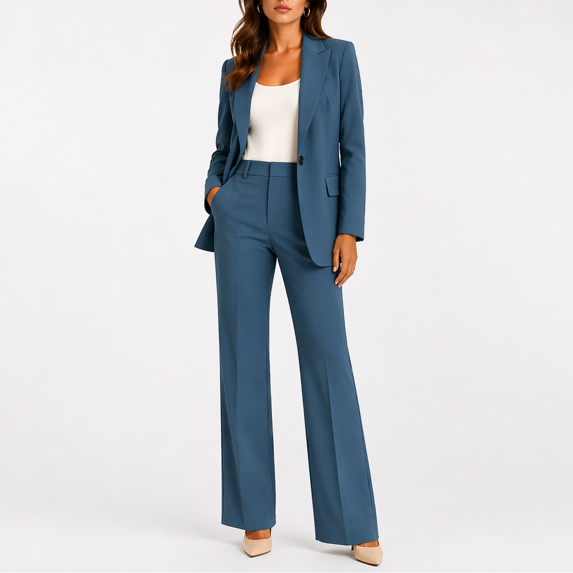 Tasha Womens Two-Piece Blazer and Pants Set in Navy