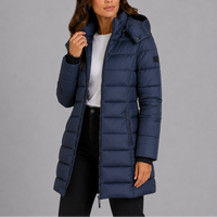 Margaret | Womens Longline Puffer Coat with Hood | Quilted, Full-Length Zip, Zip Pockets | Black, Navy, Beige and More S-3XL