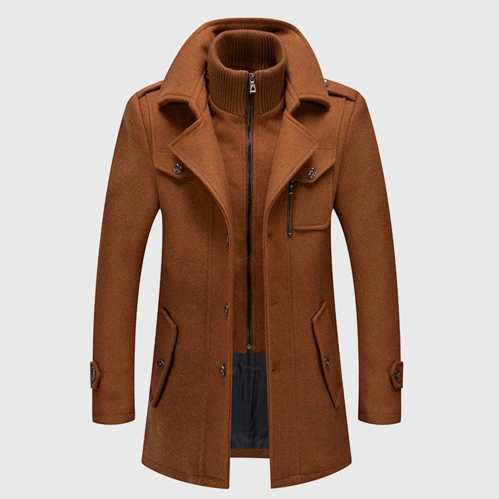 Men's Wool Blend Coat, Stand-Up Collar | Zipper Front, Thoughtful Pocket Layout | Brown, Black or Gray | S–XXL