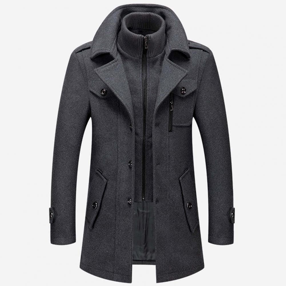 Men's Wool Blend Coat, Stand-Up Collar | Zipper Front, Thoughtful Pocket Layout | Brown, Black or Gray | S–XXL