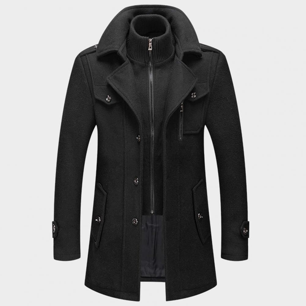 Men's Wool Blend Coat, Stand-Up Collar | Zipper Front, Thoughtful Pocket Layout | Brown, Black or Gray | S–XXL