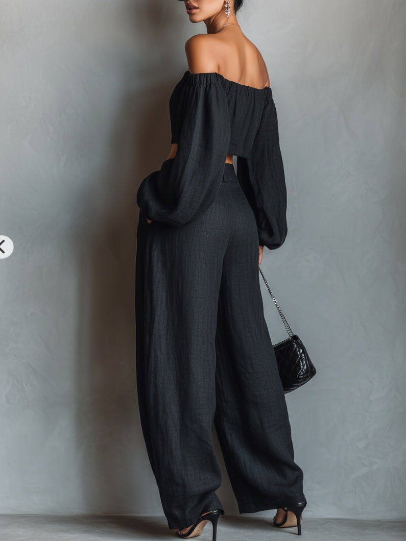 Noelle™ | Off-Shoulder Set with Wide Pants