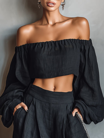 Noelle™ | Off-Shoulder Set with Wide Pants