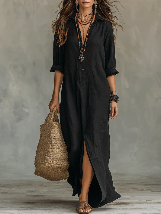 Krissy™ | Black Maxi Dress with Buttons