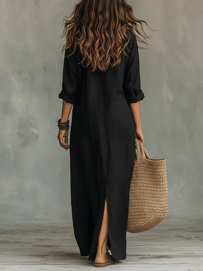 Krissy™ | Black Maxi Dress with Buttons