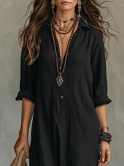 Krissy™ | Black Maxi Dress with Buttons