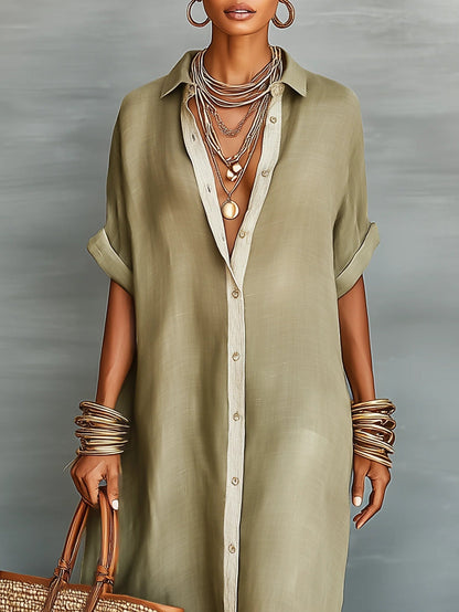 Yesha™ | Olive Green Maxi Dress with Minimalist Line