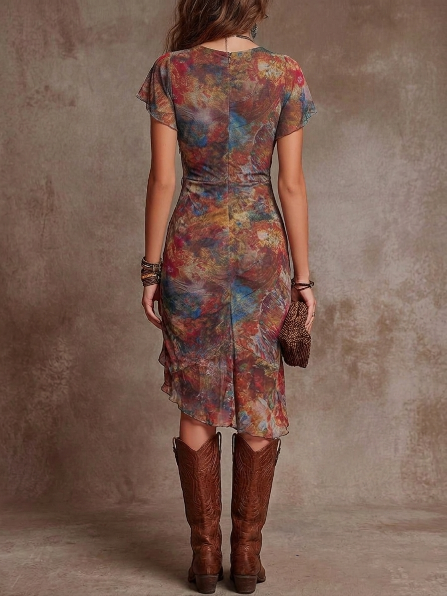Solenn™ | Midi pleated dress with V-neck
