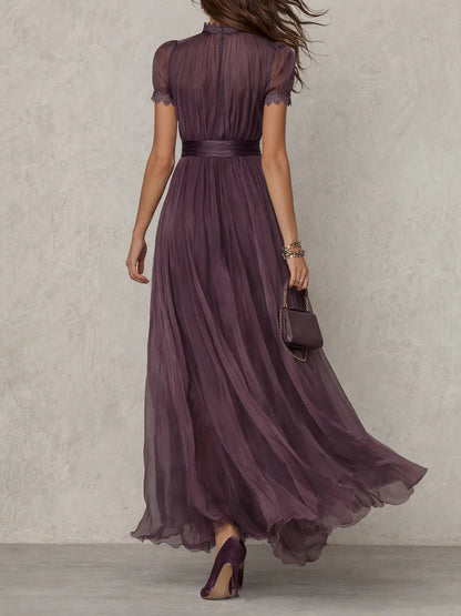 Havanna™ | Purple Dress with Drop Neckline and Chiffon Lace