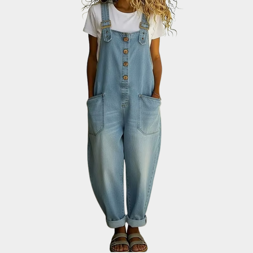 Celeste™ | Vintage Soft Denim-Look Overalls with Adjustable Straps