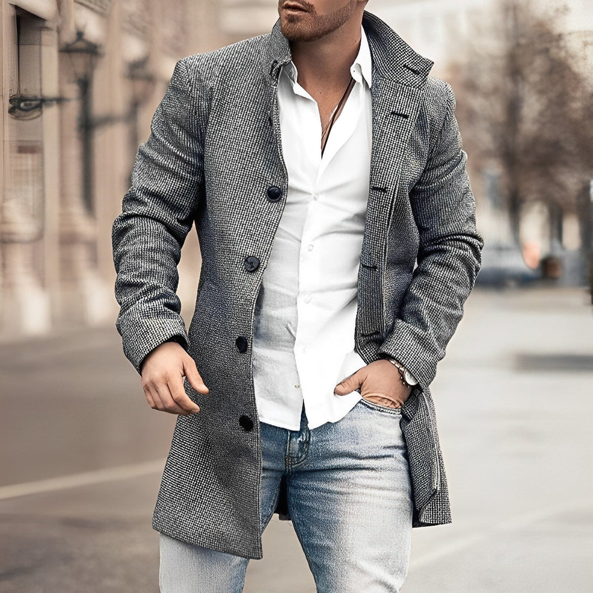 Michael | Herren Klassischer Langer Mantel mit Knopfleiste — Taillierter Wintermantel in 3 Farben | Westmere