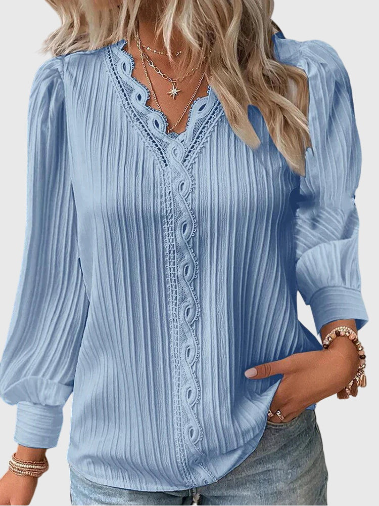 Andrea Womens Pullover Blouse with Tailored Silhouette in Blue